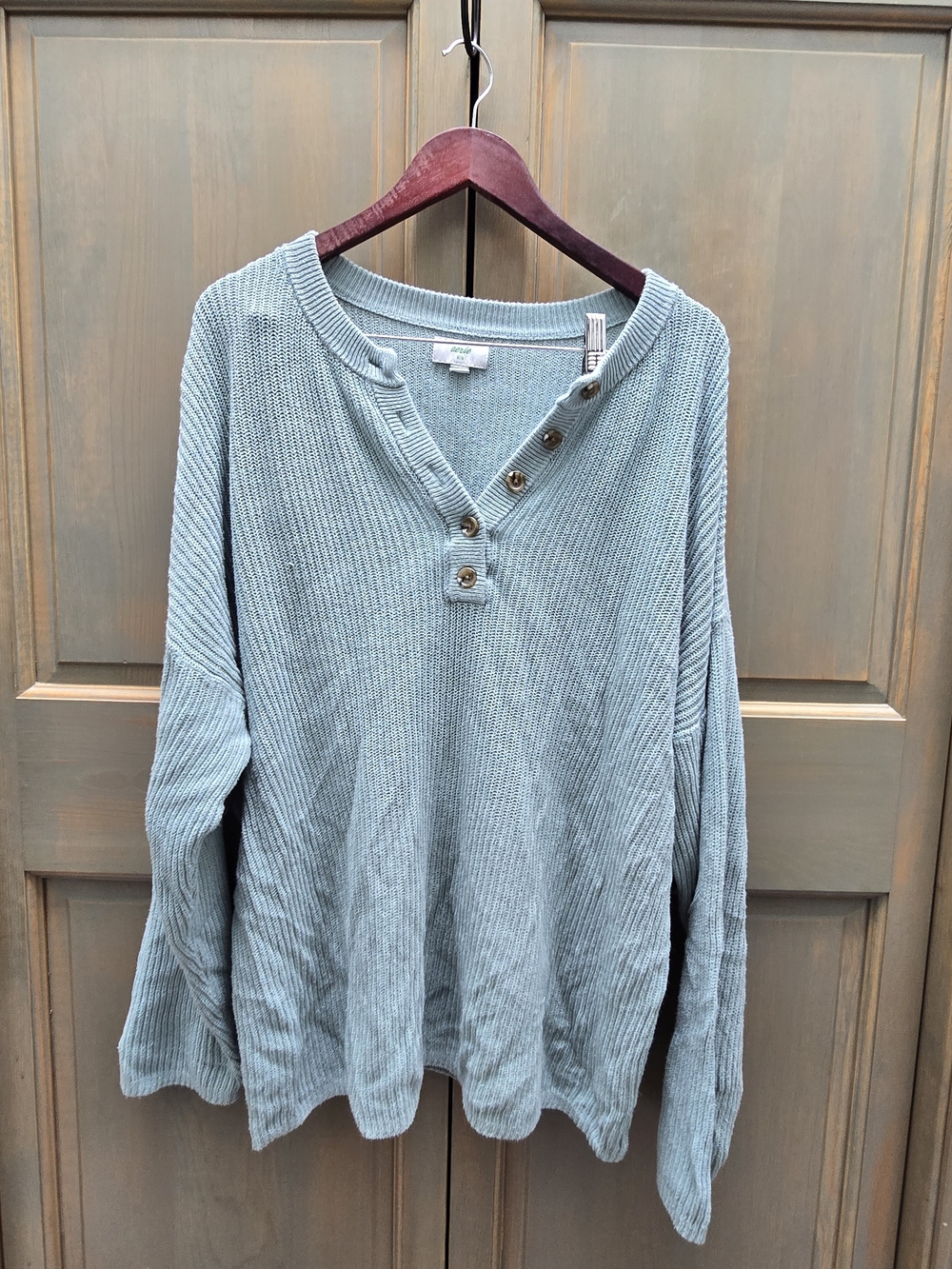aerie Light Blue Scoop Neck Thermal Henley Sweater